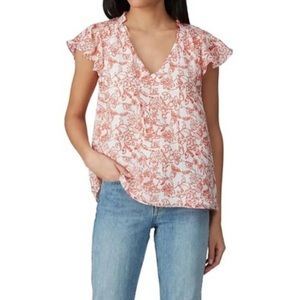 Parker Red and White Floral Exie Blouse Short Sleeve S